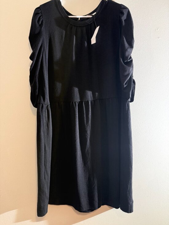 LOFT Dresses & Skirts - LOFT NWT Black Ruched Puff Sleeve Babydoll Shift Mini Dress | XXL